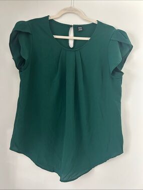 SHEIN Emerald Green Pleated Short Sleeve Blouse